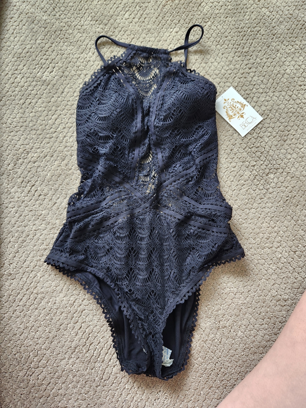 Becca NWT Black Lace Swimsuit One Piece